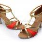 Women's Red Leatherette Satin Heels Sandals Latin Salsa With T-Strap Buckle Dance Shoes D602005