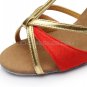 Women's Red Leatherette Satin Heels Sandals Latin Salsa With T-Strap Buckle Dance Shoes D602005