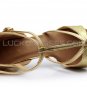 Women's Gold Leatherette Satin Heels Sandals Latin Salsa With T-Strap Buckle Dance Shoes D602006