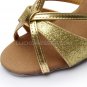 Women's Gold Leatherette Satin Heels Sandals Latin Salsa With T-Strap Buckle Dance Shoes D602006