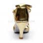 Women's Gold Leatherette Satin Heels Sandals Latin Salsa With T-Strap Buckle Dance Shoes D602006