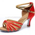 Women's Red Gold Satin Heels Sandals Latin Salsa With Ankle Strap Dance Shoes D602008