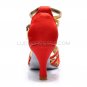 Women's Red Gold Satin Heels Sandals Latin Salsa With Ankle Strap Dance Shoes D602008