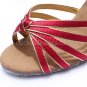 Women's Fuschia Gold Satin Heels Sandals Latin Salsa With Ankle Strap Dance Shoes D602009