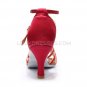 Women's Fuschia Gold Satin Heels Sandals Latin Salsa With Ankle Strap Dance Shoes D602009