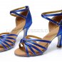 Women's Blue Gold Satin Heels Sandals Latin Salsa With Ankle Strap Dance Shoes D602010