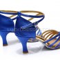 Women's Blue Gold Satin Heels Sandals Latin Salsa With Ankle Strap Dance Shoes D602010