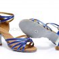 Women's Blue Gold Satin Heels Sandals Latin Salsa With Ankle Strap Dance Shoes D602010