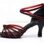 Women's Black Red Satin Heels Sandals Latin Salsa With Ankle Strap Dance Shoes D602011