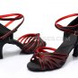Women's Black Red Satin Heels Sandals Latin Salsa With Ankle Strap Dance Shoes D602011