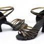 Women's Black Gold Satin Heels Sandals Latin Salsa With Ankle Strap Dance Shoes D602012