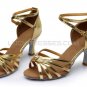 Women's Gold Leatherette Heels Sandals Latin Salsa With Ankle Strap Dance Shoes D602013