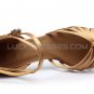 Women's Tan Satin Heels Sandals Latin Salsa With Ankle Strap Dance Shoes D602014