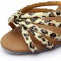 Women's Leopard Satin Heels Sandals Latin Salsa With Ankle Strap Dance Shoes D602015