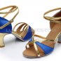 Women's Blue Gold Satin Heels Sandals Latin Salsa With Ankle Strap Dance Shoes D602018