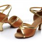 Women's Brown Satin Heels Sandals Latin Salsa With Ankle Strap Dance Shoes D602026