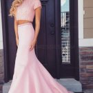 Two Pieces Pink Keyhole Back Prom Evening Formal Dresses E0002