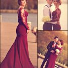 Trumpet/Mermaid Off-the-Shoulder Long Sleeves Red Lace Prom Evening Formal Dresses E0003