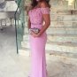 Trumpet/Mermaid Off-the-Shoulder Long Pink Lace Prom Evening Formal Dresses E0009