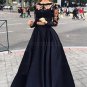 Two Pieces Long Sleeves Black Lace Prom Evening Formal Dresses E0024