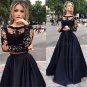 Two Pieces Long Sleeves Black Lace Prom Evening Formal Dresses E0024