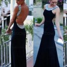 Long Black Backless Beaded Prom Evening Formal Dresses E0057