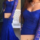 Trumpet/Mermaid Off-the-Shoulder Lace Long Blue Prom Evening Formal Dresses E0058