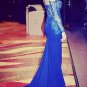 Trumpet/Mermaid Lace Long Blue Prom Evening Formal Dresses E0059