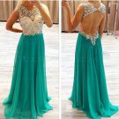Beaded Green Chiffon Keyhole Back Long Prom Evening Formal Dresses E0069