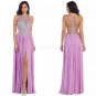 Beaded Lilac Chiffon Long Prom Evening Formal Dresses E0093