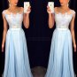 Long Blue Lace Chiffon See Through Prom Evening Formal Dresses E0097