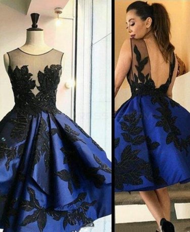 Short Royal Blue See Through Homecoming Prom Evening Formal Dresses E0117