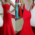 Trumpet/Mermaid Beaded Long Red Prom Dresses Evening Gowns E0140