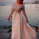 Beaded Long Sleeves Chiffon Prom Dresses Evening Gowns E0210