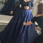 Long Sleeve Navy Off-the-Shoulder Lace Prom Dresses Party Evening Gowns E0263