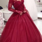 Long Sleeve Burgundy Off-the-Shoulder Lace Prom Dresses Party Evening Gowns E0264