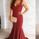 Mermaid V-Neck Burgundy Long Prom Dresses Party Evening Gowns E0424