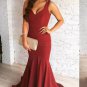 Mermaid V-Neck Burgundy Long Prom Dresses Party Evening Gowns E0424