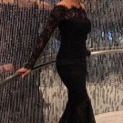 Long Black Off-the-Shoulder Lace Mermaid Prom Dresses Party Evening Gowns E0426