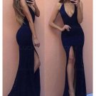 Sexy Mermaid Long Navy Lace V-Neck Prom Dresses Party Evening Gowns E0465