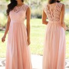 Long Pink Lace Chiffon Prom Dresses Party Evening Gowns E0470