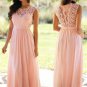 Long Pink Lace Chiffon Prom Dresses Party Evening Gowns E0470