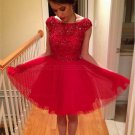 Short Red Beaded Homecoming Cocktail Prom Dresses E0535