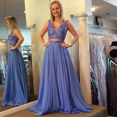 Beaded Two Pieces Long Prom Evening Party Dresses E0615
