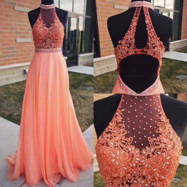 A-Line Beaded Lace Long Prom Evening Party Dresses E0618