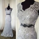 Two Pieces V-Neck Lace Long Prom Evening Party Dresses E0620