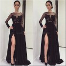 Long Black Lace Chiffon Prom Evening Party Dresses E0622