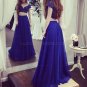 Long Blue Two Pieces Lace Chiffon Prom Evening Party Dresses E0635