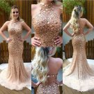 Mermaid Halter Beaded Long Prom Evening Party Dresses E0645