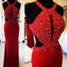 Long Red Beaded Lace Appliques Prom Evening Party Dresses E0651